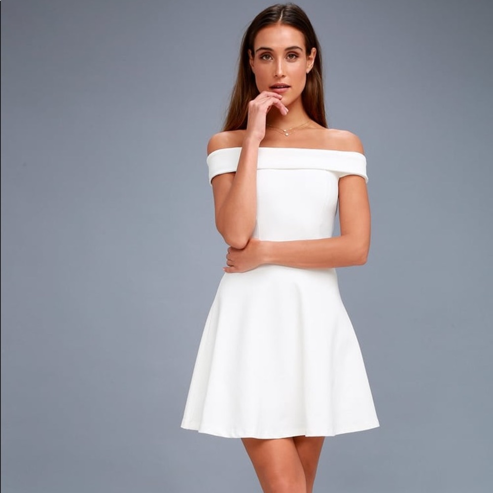 Season of Fun White Off-the-Shoulder Skater Dress